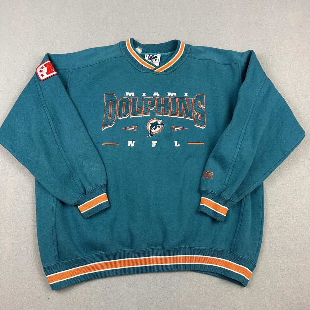Vintage Miami Dolphins Sweatshirt Men XL Green NFL Football Lee Sport Pullover